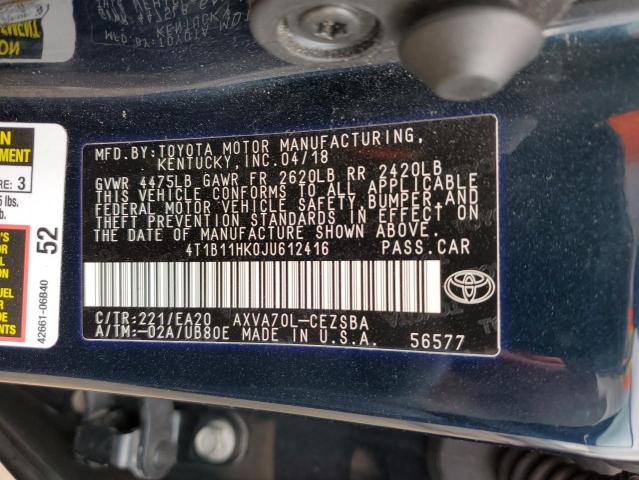 4T1B11HK0JU612416 2018 TOYOTA CAMRY - Image 12