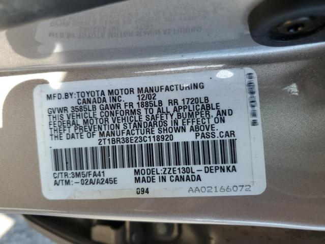 2003 Toyota Corolla Ce VIN: 2T1BR38E23C118920 Lot: 61742994