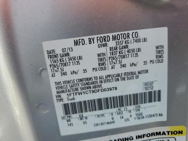 2013 Ford F150 Supercrew VIN: 1FTFW1CT9DFD03978 Lot: 61254854