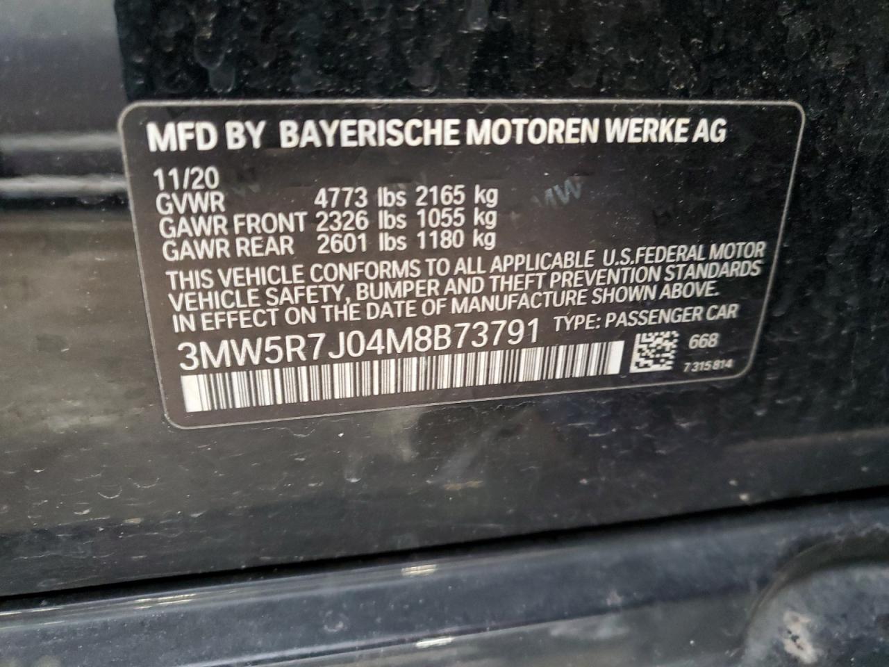 3MW5R7J04M8B73791 2021 BMW 330Xi