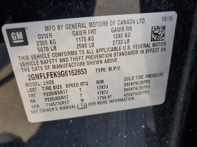 2016 CHEVROLET EQUINOX LT 2GNFLFEK9G6162653  62727314