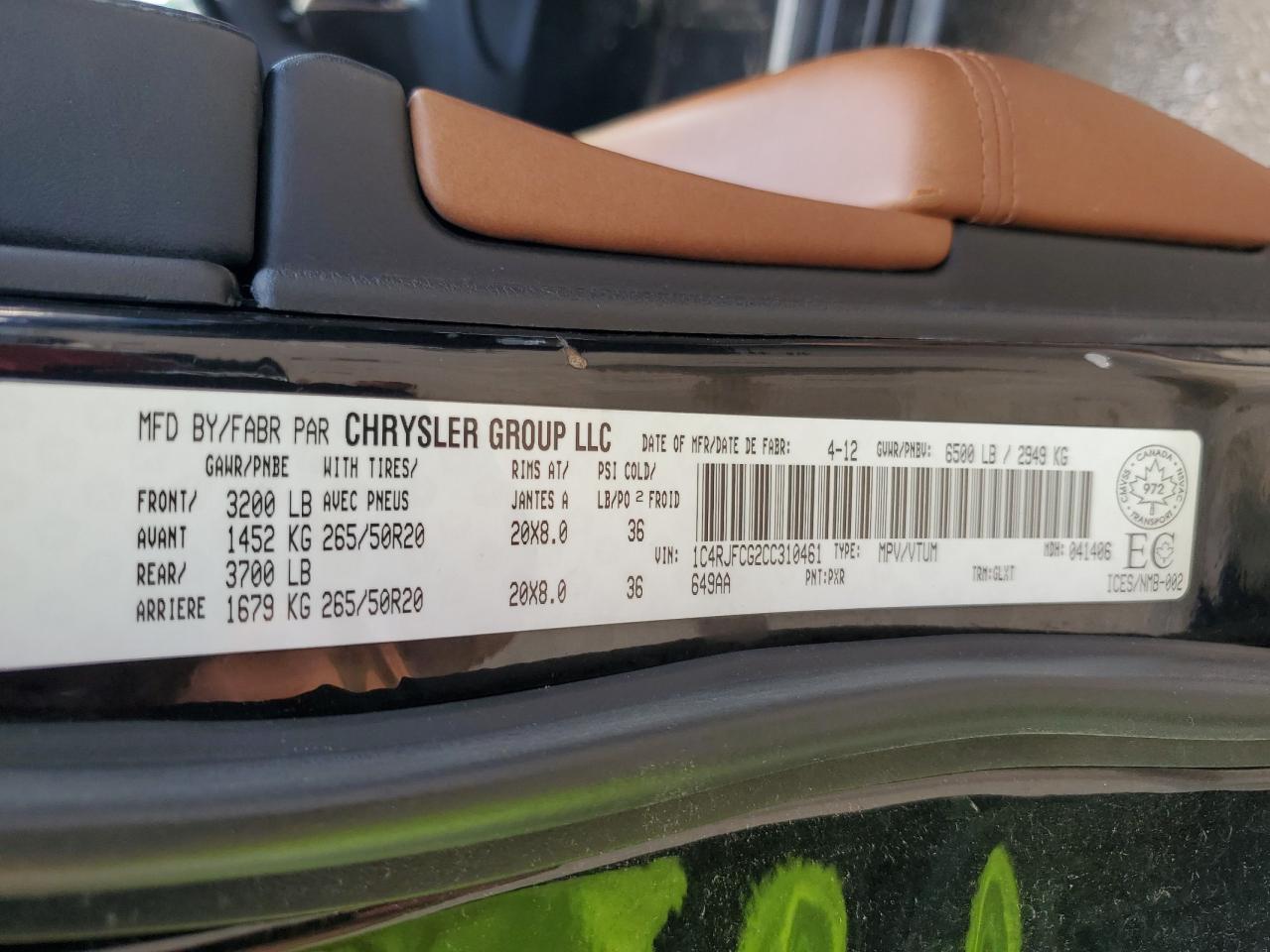 1C4RJFCG2CC310461 2012 Jeep Grand Cherokee Overland