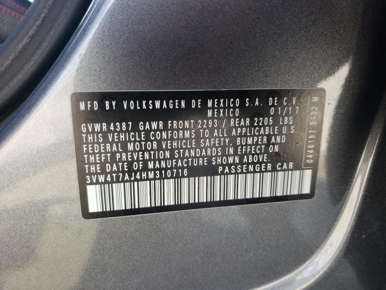 3VW4T7AJ4HM310716 2017 Volkswagen Jetta Gli