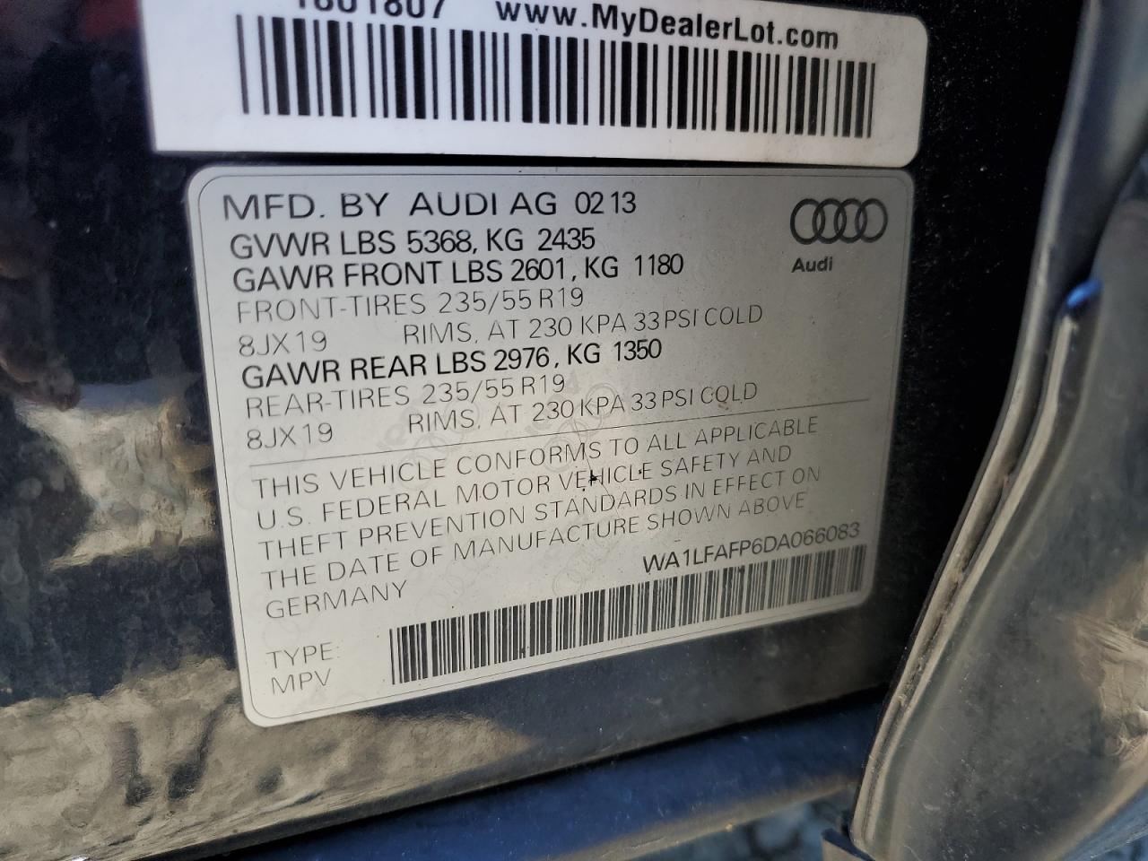 2013 Audi Q5 Premium Plus vin: WA1LFAFP6DA066083