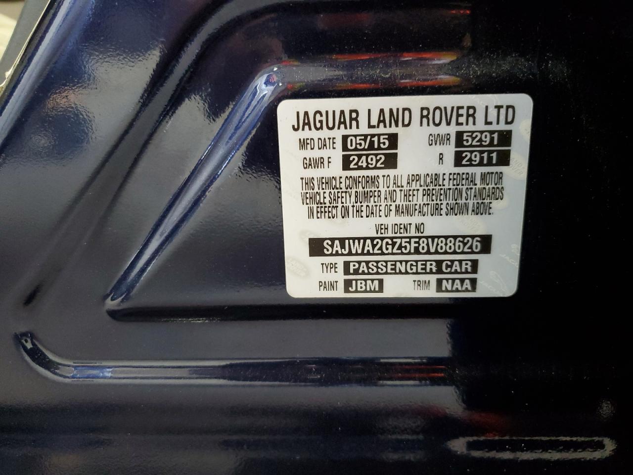 SAJWA2GZ5F8V88626 2015 Jaguar Xjl Portfolio