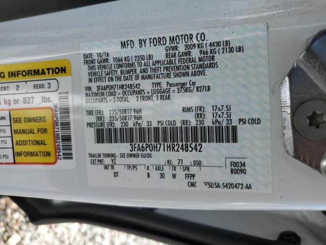 VIN 3FA6P0H71HR248542 2017 Ford Fusion, SE no.12