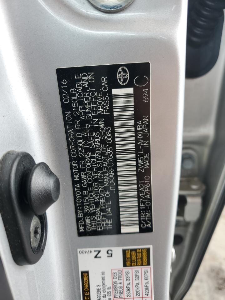 JTDKARFU7G3510083 2016 Toyota Prius