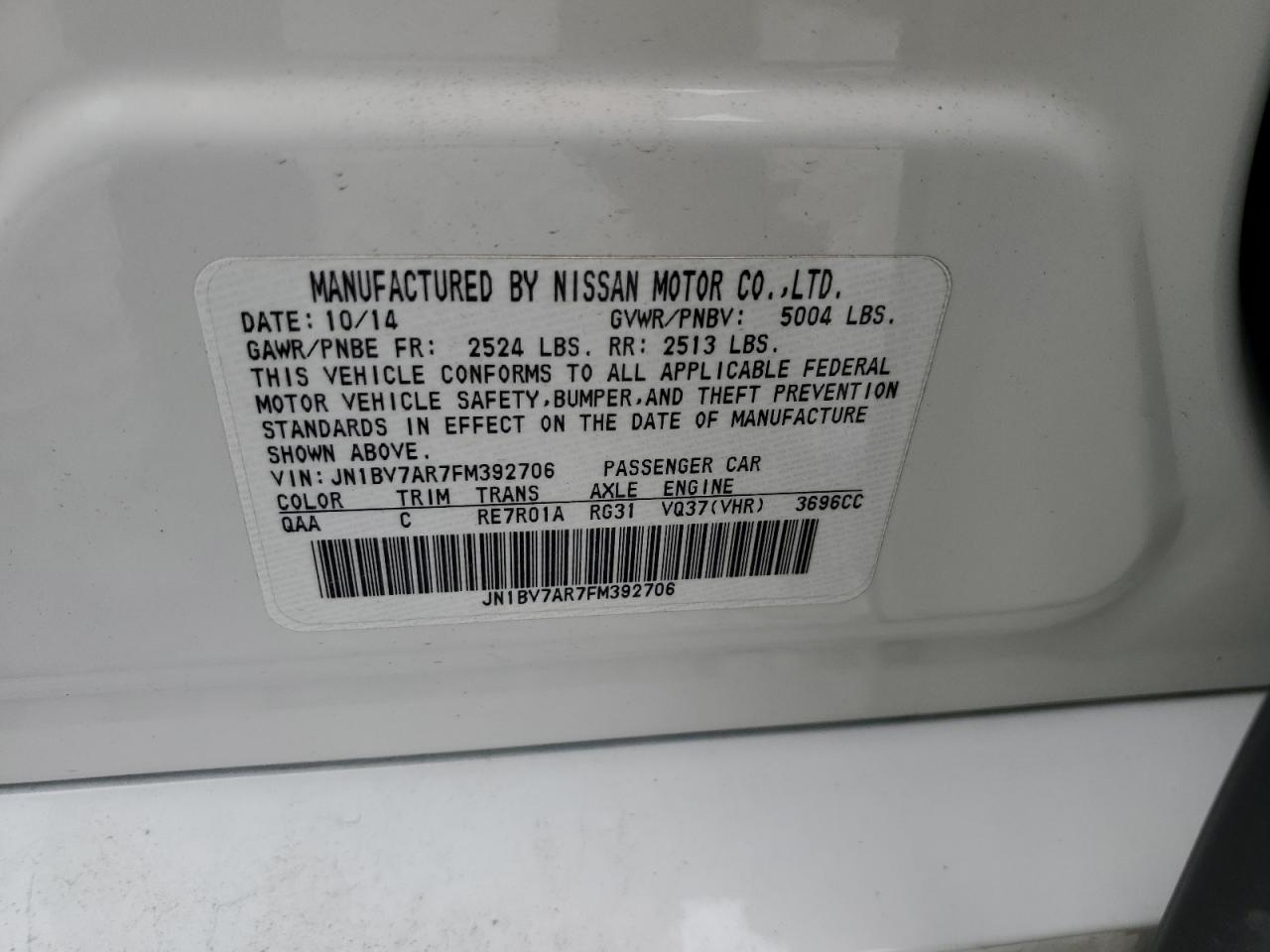 JN1BV7AR7FM392706 2015 Infiniti Q50 Base