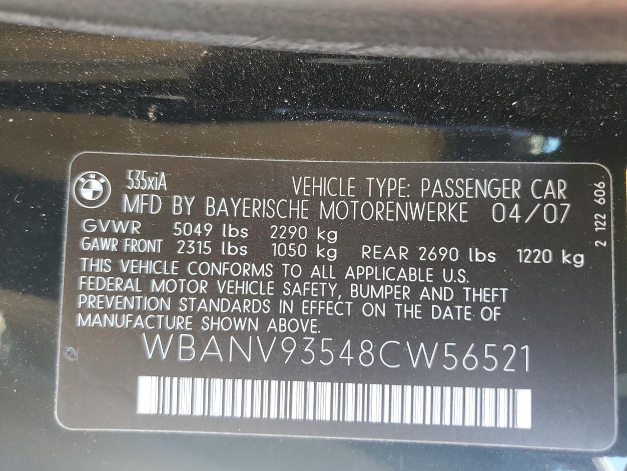 WBANV93548CW56521 2008 BMW 535 Xi