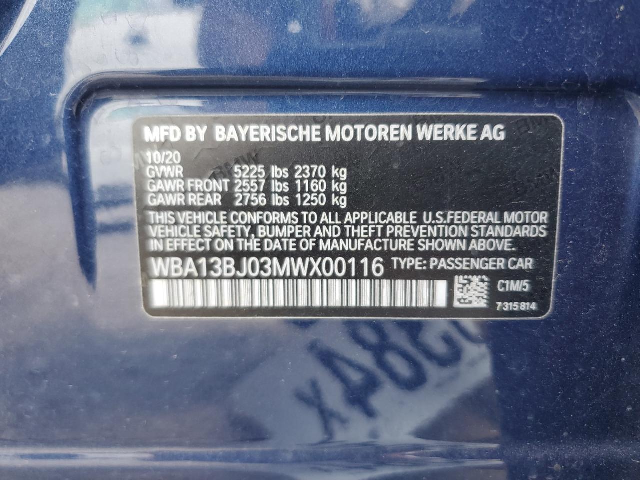 WBA13BJ03MWX00116 2021 BMW 530 Xi