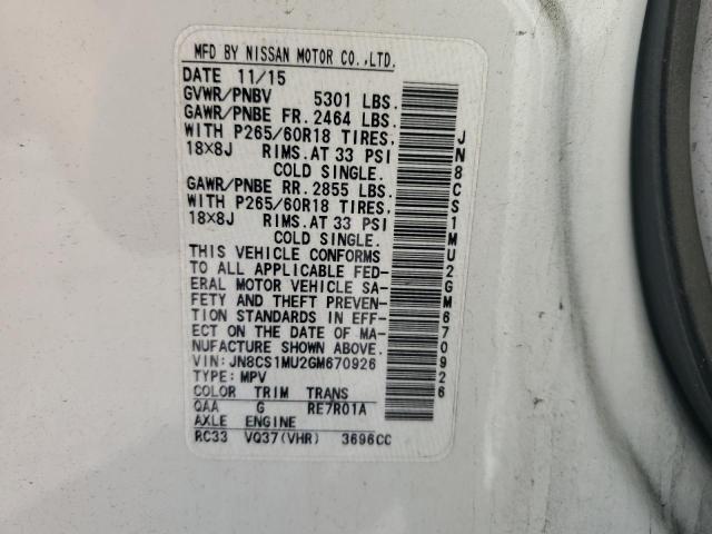 2016 INFINITI QX70 JN8CS1MU2GM670926