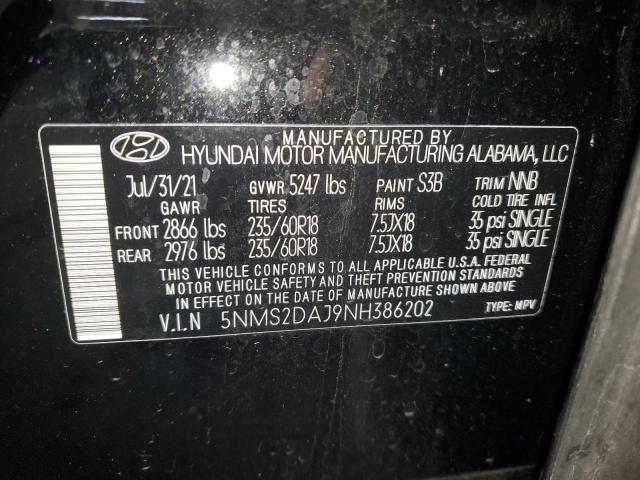 2022 HYUNDAI SANTA FE SEL 5NMS2DAJ9NH386202