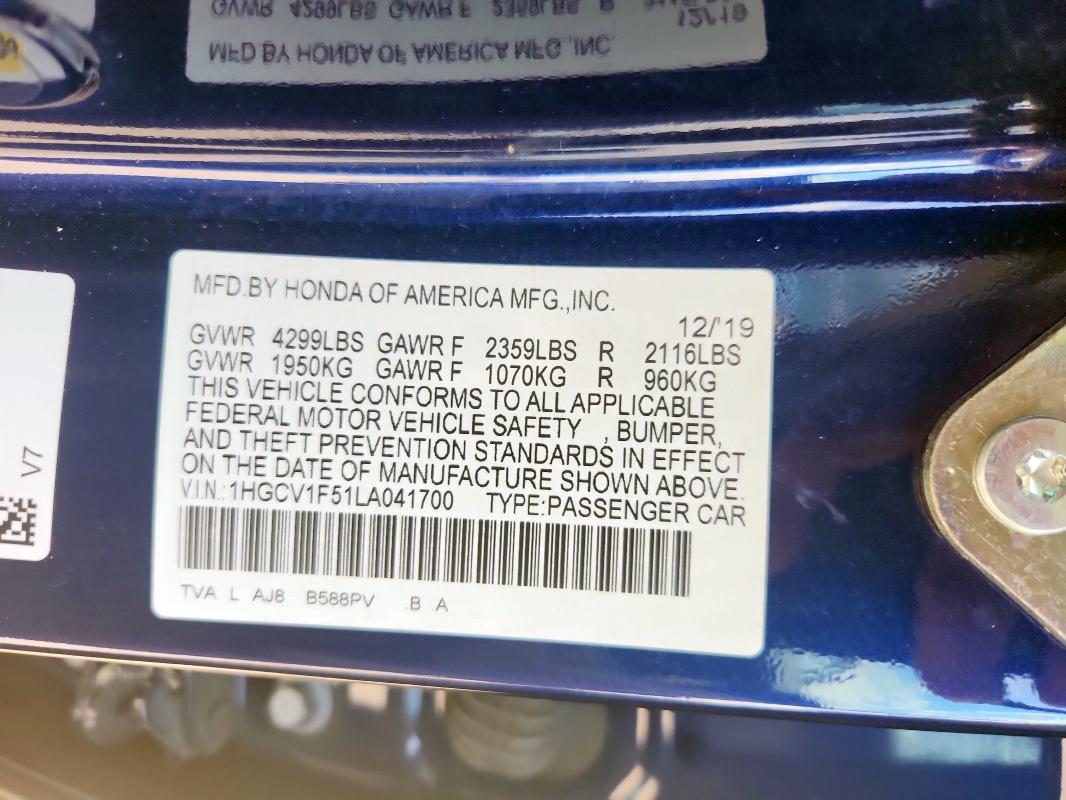 2020 HONDA ACCORD EXL 1HGCV1F51LA041700