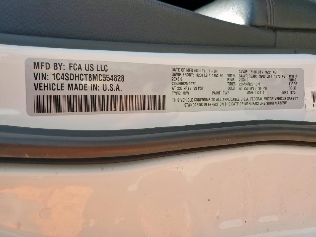 2021 DODGE DURANGO R/ 1C4SDHCT8MC554828