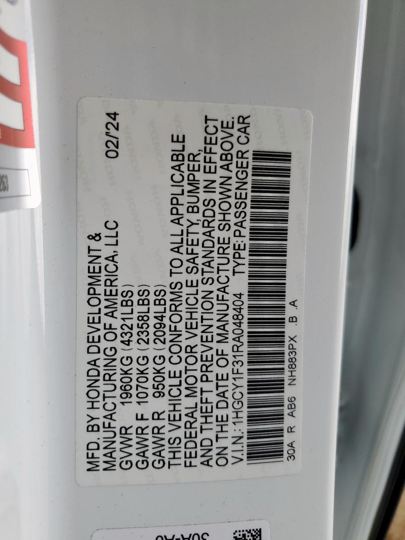 2024 HONDA ACCORD EX 1HGCY1F31RA048404