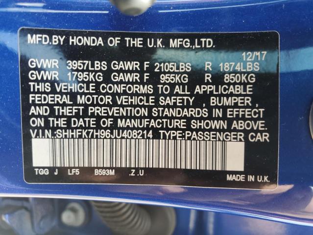 2018 HONDA CIVIC SPORT TOURING SHHFK7H96JU408214