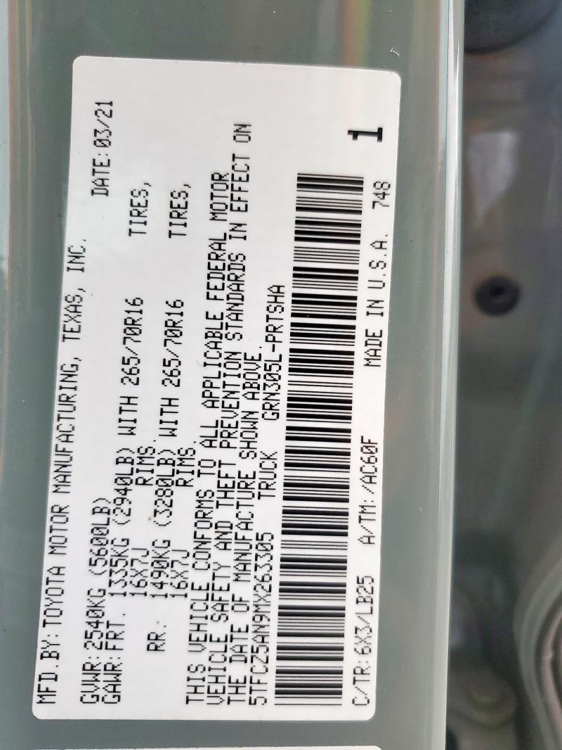2021 TOYOTA TACOMA DOU 5TFCZ5AN9MX263305
