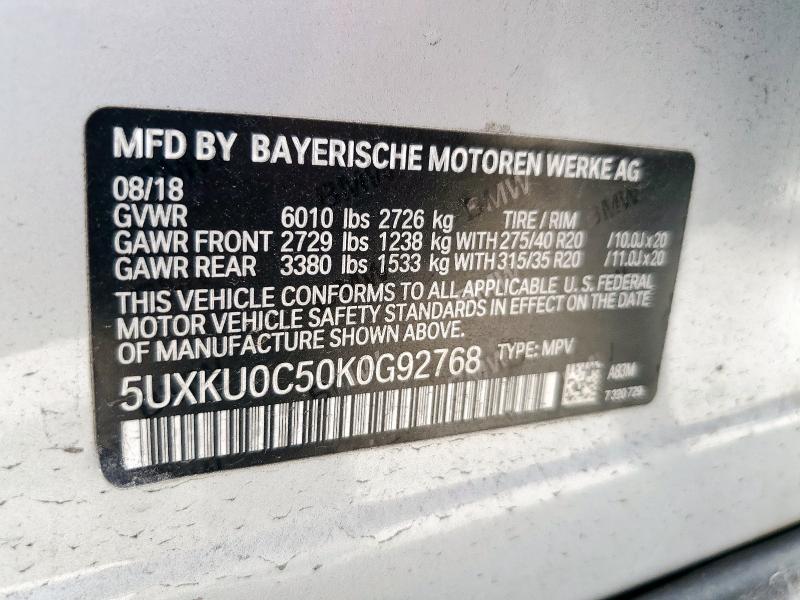 2019 BMW X6 SDRIVE3 5UXKU0C50K0G92768