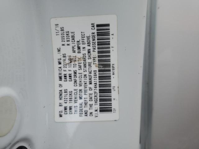 2017 HONDA ACCORD EX 1HGCR2F74HA110849