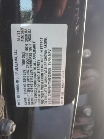 2021 HONDA PILOT BLAC 5FNYF6H71MB051956