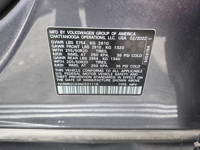 2022 VOLKSWAGEN ATLAS SE 1V2WR2CA3NC521119