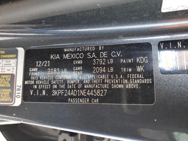 2022 KIA FORTE FE 3KPF24AD1NE445827