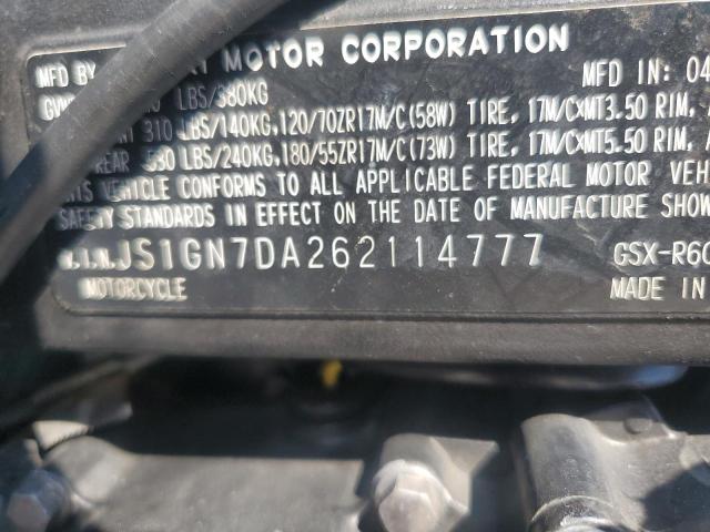 2006 SUZUKI GSX-R600 K JS1GN7DA262114777