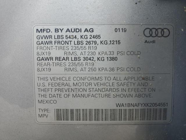 2019 AUDI Q5 PREMIUM WA1BNAFYXK2054551