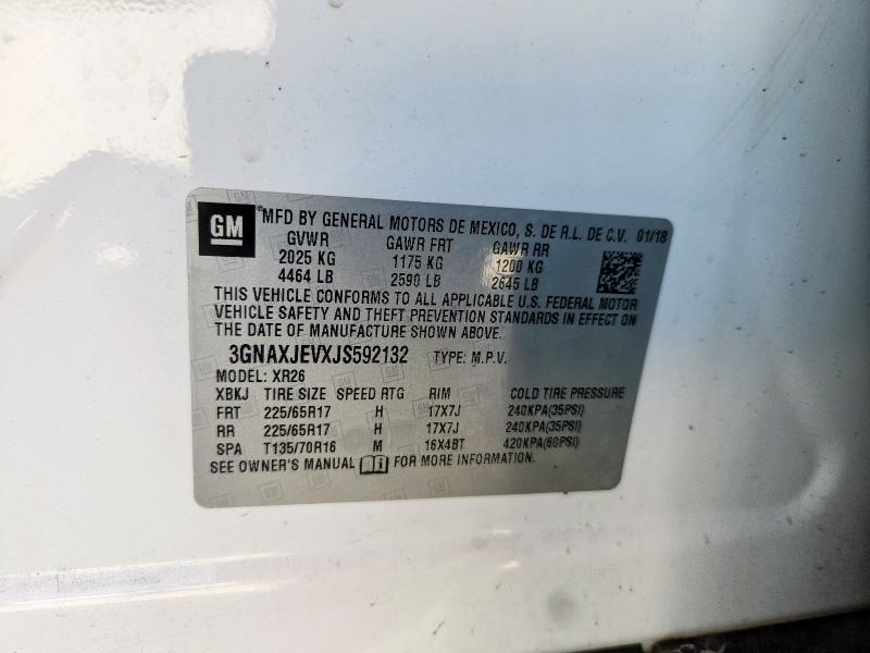 2018 CHEVROLET EQUINOX LT 3GNAXJEVXJS592132