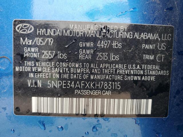 2019 HYUNDAI SONATA LIM 5NPE34AFXKH783115