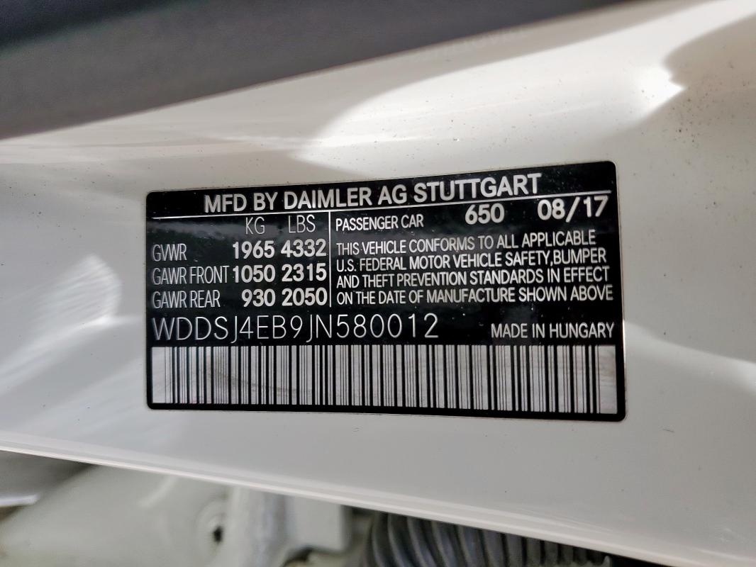 2018 MERCEDES-BENZ CLA 250 WDDSJ4EB9JN580012