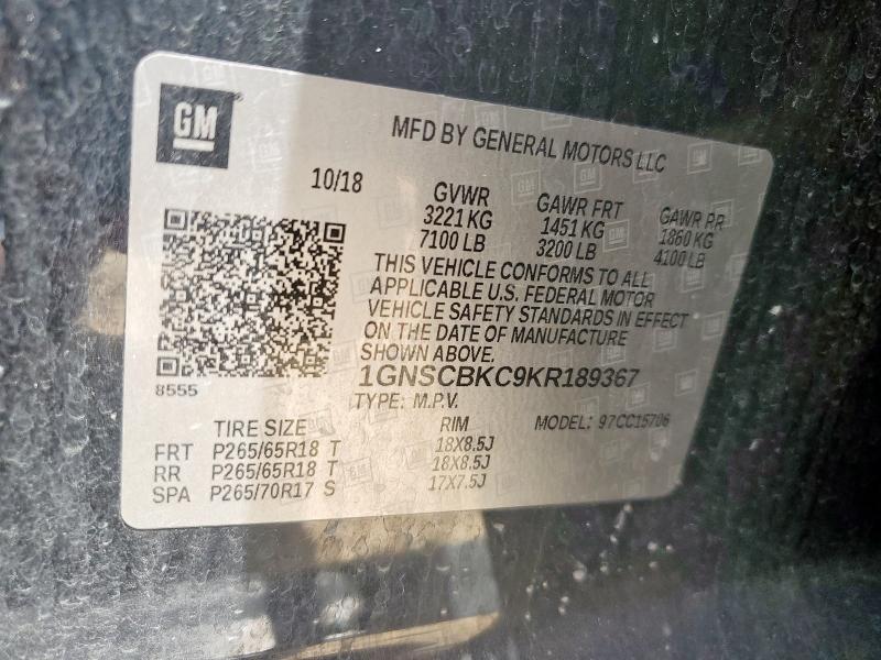 2019 CHEVROLET TAHOE C150 1GNSCBKC9KR189367