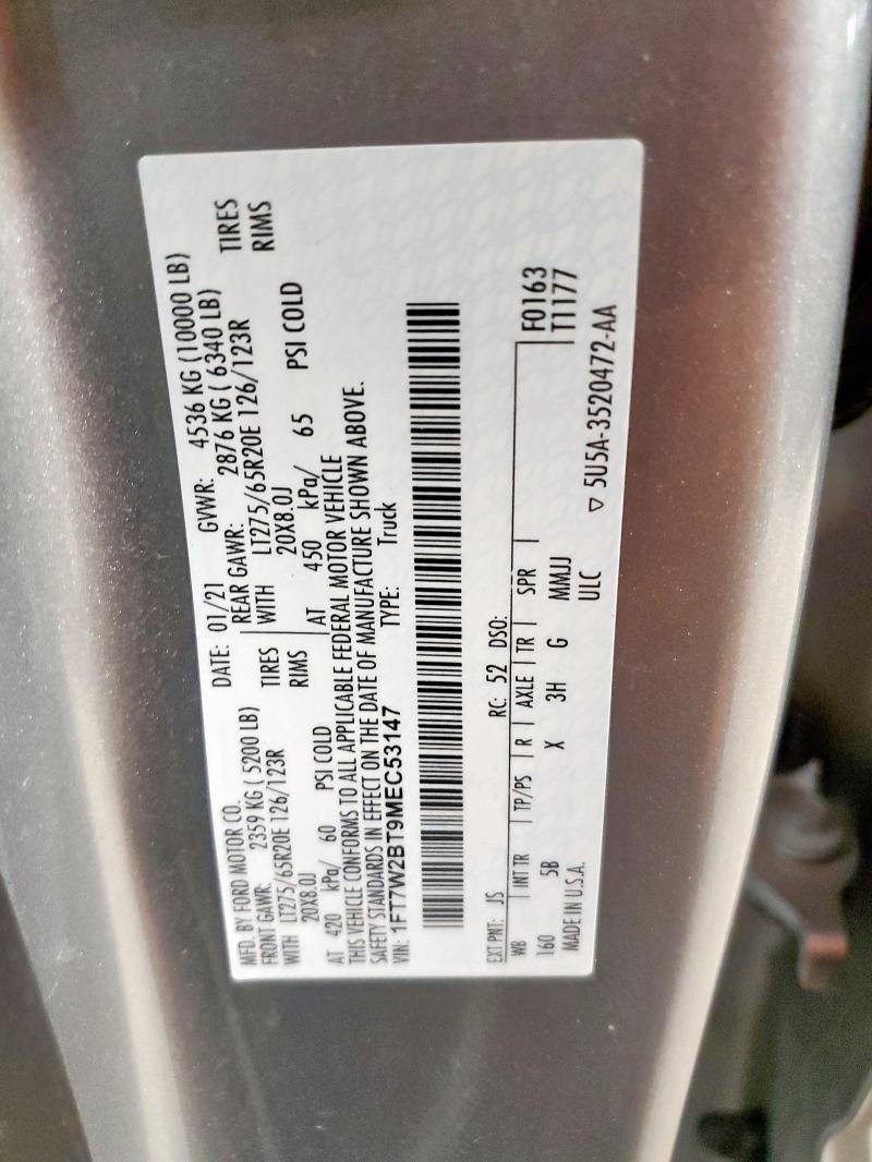 2021 FORD F250 SUPER 1FT7W2BT9MEC53147