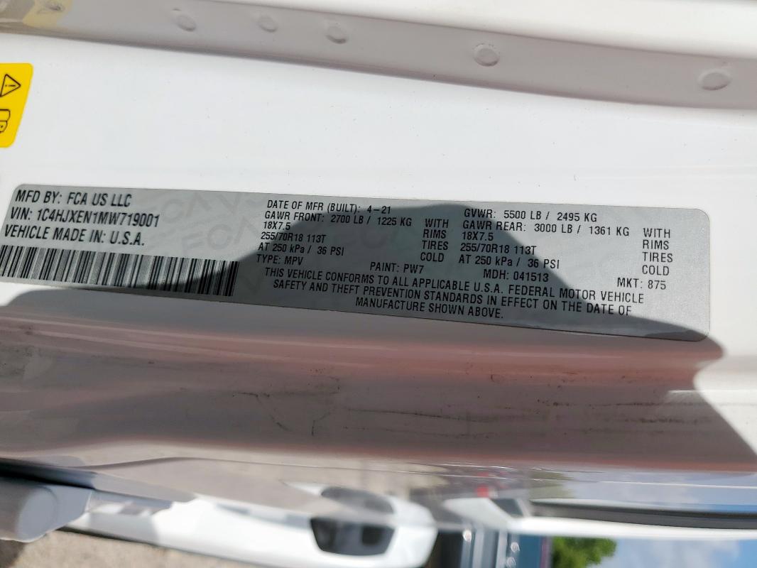 2021 JEEP WRANGLER U 1C4HJXEN1MW719001
