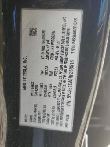 2022 TESLA MODEL 3 5YJ3E1EA5NF368513