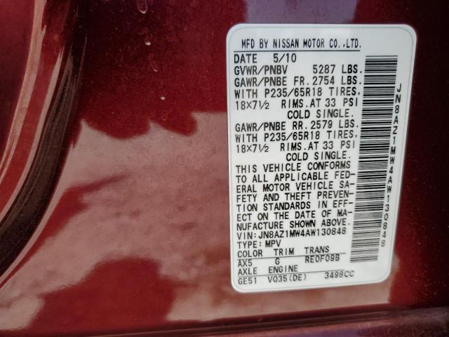 2010 NISSAN MURANO S - JN8AZ1MW4AW130848