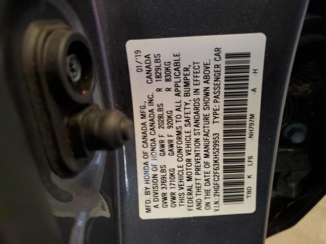 2019 HONDA CIVIC LX 2HGFC2F63KH529953
