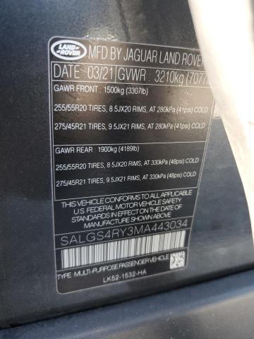 2021 LAND ROVER RANGE ROVE SALGS4RY3MA443034