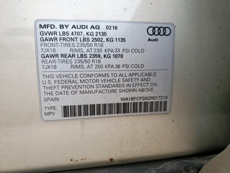 2016 AUDI Q3 PREMIUM WA1BFCFS0GR017219