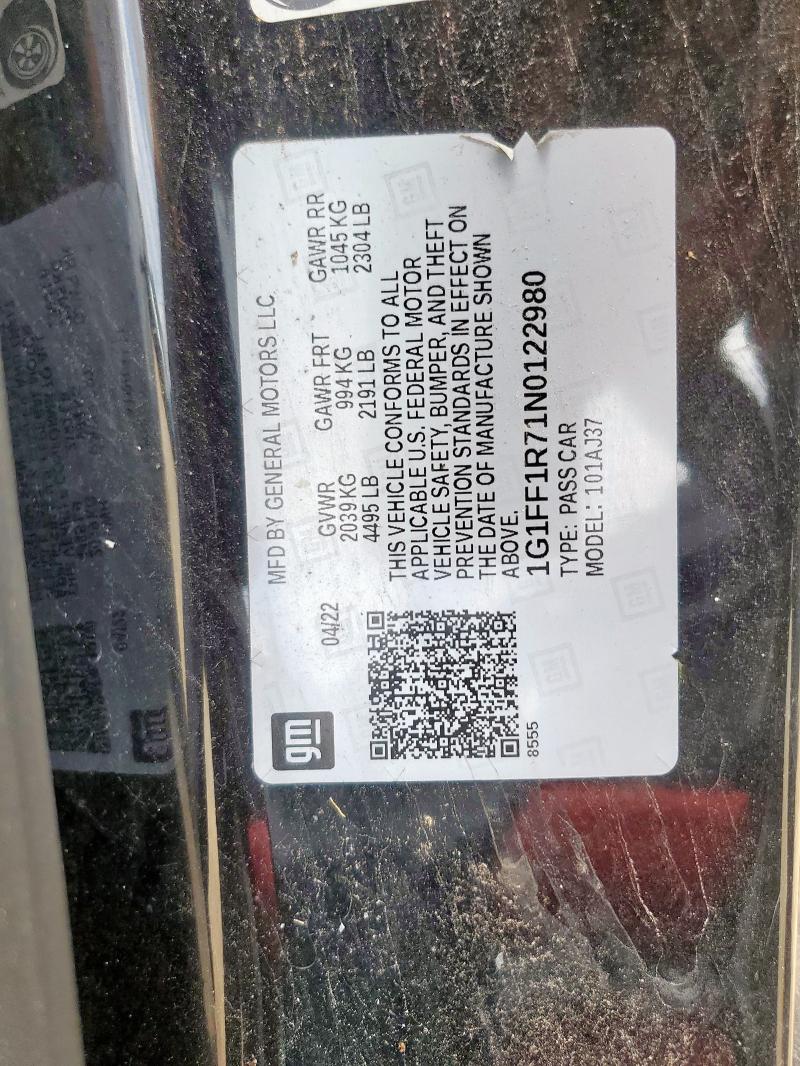 2022 CHEVROLET CAMARO LT1 1G1FF1R71N0122980