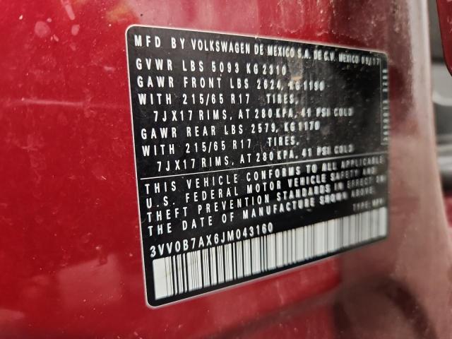 2018 VOLKSWAGEN TIGUAN S 3VV0B7AX6JM043160