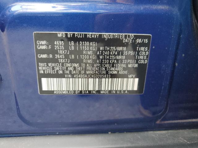 2016 SUBARU OUTBACK 4S4BSAJCXG3205833