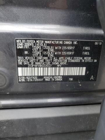 2019 TOYOTA RAV4 XLE 2T3P1RFVXKC026527