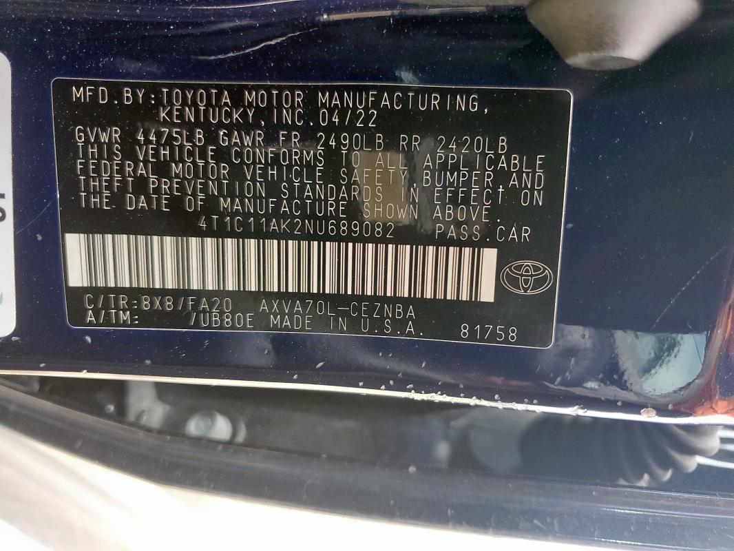 2022 TOYOTA CAMRY LE - 4T1C11AK2NU689082