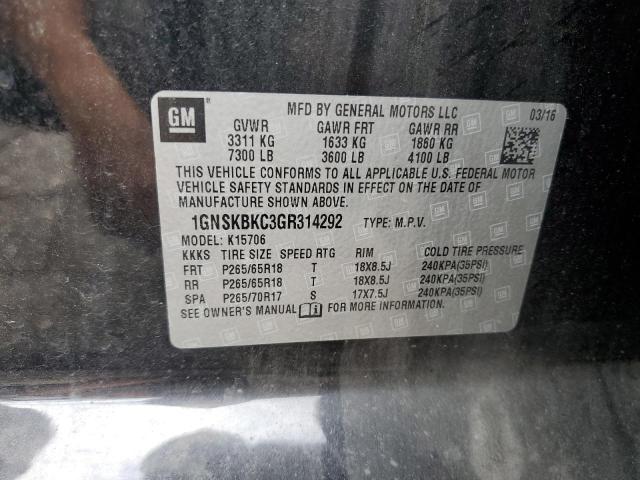 2016 CHEVROLET TAHOE K150 1GNSKBKC3GR314292