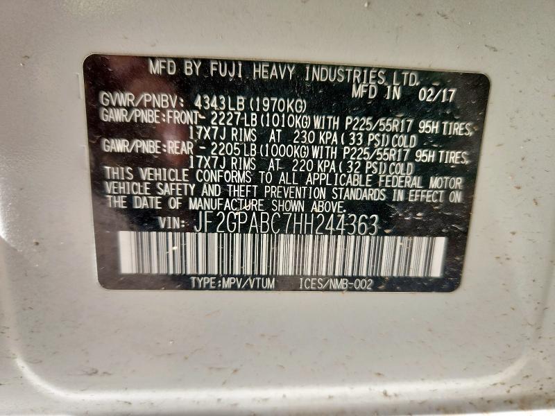 2017 SUBARU CROSSTREK JF2GPABC7HH244363