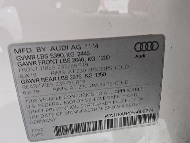 2015 AUDI Q5 PREMIUM WA1LFAFP0FA069774