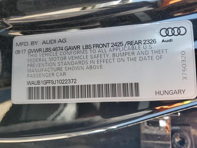 2018 AUDI S3 PREMIUM WAUB1GFF9J1022372
