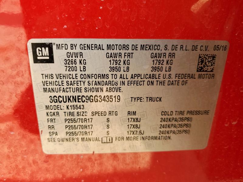 2016 CHEVROLET SILVERADO 3GCUKNEC9GG343519