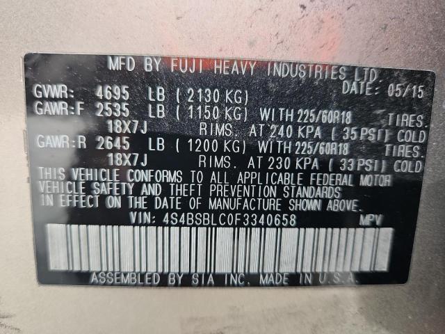 2015 SUBARU OUTBACK 2. 4S4BSBLC0F3340658